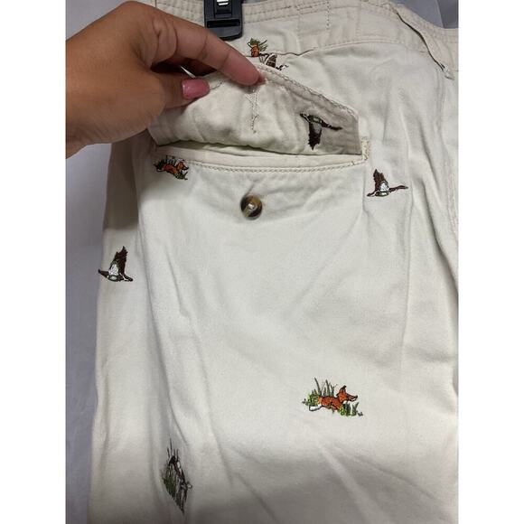 Vtg Akko Men Pants SZ 36 Khaki Chino Pheasant Embroidered Hunting Work Fox RARE - Picture 8 of 13